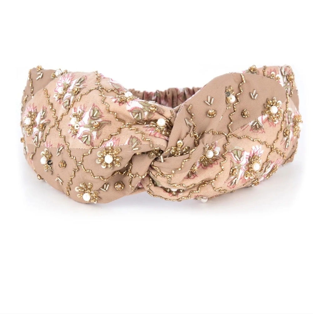 DEEPA BY DEEPA GURNANI PAISLEY FLORAL SEQUIN BEADED HEAD WRAP